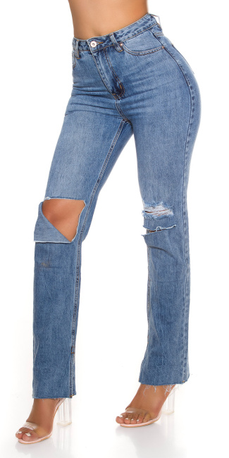 straight cut hoge taille jeans gebruikte used look blauw